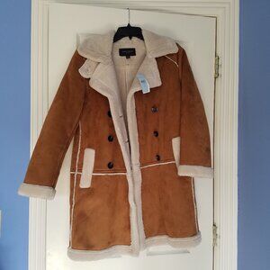 Ann Taylor Faux Suede Sherpa Shearling Mid Length Coat Style 554634
